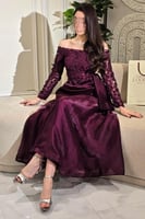 فستان سهره اوف شولدر لون عنابي