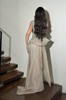 فستان سهره أوف شولدر بالون رمادي