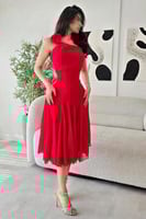 فستان ناعم اوف شولدر لونين احمر و اسود