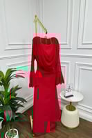 فستان ناعم بأكمام طويلة لون أحمر