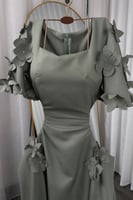 فستان ناعم اوف شولدر بالونين عودي و رمادي