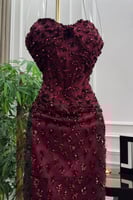 فستان سهره مشغول بعد ألوان فضي و عودي و بني