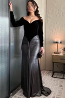 فستان سهرة أنيق بلون اسود و رمادي