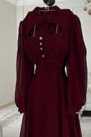 فستان سهر اوف شولدر لونين وردي و عودي