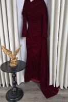 فستان سهرة أنيق شتوي لون عودي