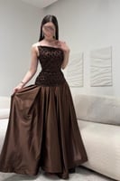 فستان سهرة توب أنيق بلونين بني و عودي