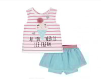 بدلة قطعتين تي شرت + شورت مع تول (Ice Cream) ماركة...