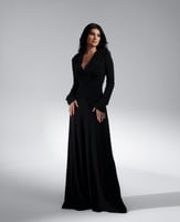 فستان اسود ليكرا سترتش طويل مزموم