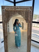 فستان كريب هدب تركواز