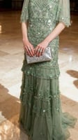 فستان تل طويل اخضر بشك يدوي هندي