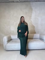 فستان هدب تريكو اخضر قطعتين