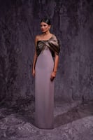 فستان بكتف واحد طويل سهرة كريب و اورجنزا