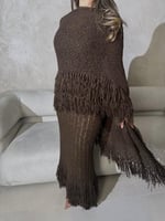 فستان هدب تريكو بني قطعتين