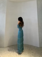 فستان كريب هدب تركواز