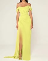 فستان الفابيتا شيفون طويل بفتحة جانبية واكتاف منخف...