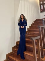 فستان ماكسي جيرسي بصدر درابيه وخصر لف