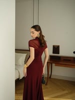 فستان تل برغندي ناعم بزم