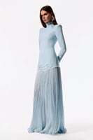 فستان ماكسي شيفون مطرز بهدب منسدل ومزين باللولو