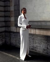 فستان بليزر رسمي كريب انيق برقبة عالية واكمام طويل...