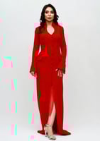 فستان بليزر رسمي كريب انيق برقبة عالية واكمام طويل...