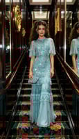 فستان تل طويل سماوي بشك يدوي هندي