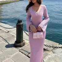 فستان بينك صيفي تريكو ايطالي مزين بصدفة