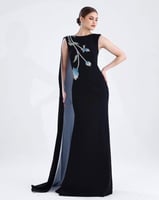 فستان سهرة اسود طويل كريب مرصع بالاحجار