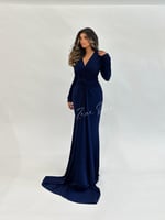 فستان ماكسي جيرسي بصدر درابيه وخصر لف