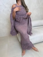 فستان هدب تريكو موف قطعتين