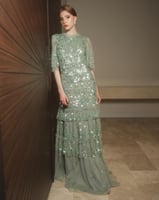 فستان تل طويل اخضر بشك يدوي هندي
