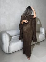 فستان هدب تريكو بني قطعتين