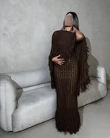 فستان هدب تريكو بني قطعتين