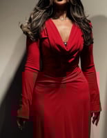 فستان احمر ليكرا سترتش طويل مزموم