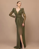 فستان سهره كينزال تل باكمام شك وذيل منسدل