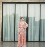 فستان تل طويل بينك بشك يدوي هندي