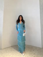 فستان كريب هدب تركواز