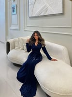 فستان ماكسي جيرسي بصدر درابيه وخصر لف