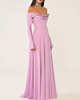 ‏‎الفابيتا فستان موف كريب طويل سهرة اوف شولدرز باك...