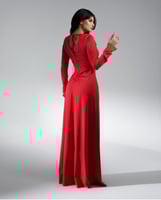 فستان احمر ليكرا سترتش طويل مزموم