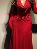 فستان احمر ليكرا سترتش طويل مزموم