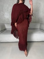 فستان هدب تريكو عنابي قطعتين