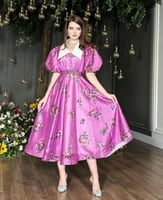 فستان مورد باكمام بف وياقة بيضاء