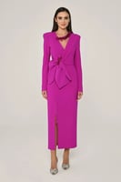 فستان كريب ميدي بدرابيه عالصدر وشريطة خصر منخفضة م...