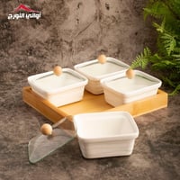 طقم صحون مكسرات رباعي بصينية خشب