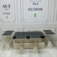 طقم طاولات ضيافة 7 قطع خشب وبسطح قزازي