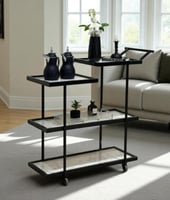 عربة تقديم 4 أدوار بسطح خشب ابيض رخامي