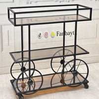 (ترولي)عربيه تقديم باللون الاسود زجاج عسلي