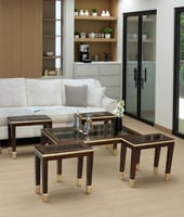 طقم طاولات ضيافة خشبي بسطح زجاجي شفاف