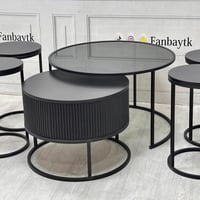 طقم طاولتين متداخلة مع 4 خدمة خشب سنديان