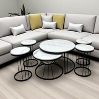 طقم طاولات + 4 طاولات خدمة بسطح خشبي أبيض بديل رخا...